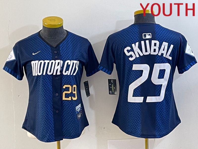 Youth Detroit Tigers #29 Skubal Blue City Edition Nike 2024 MLB Jersey style 2